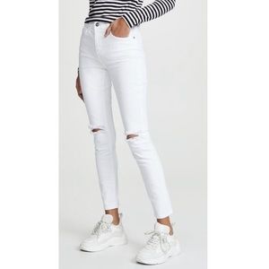 Current Elliot The High Waist Stiletto 2 Year Destroy White Denim Jeans 27 NWT